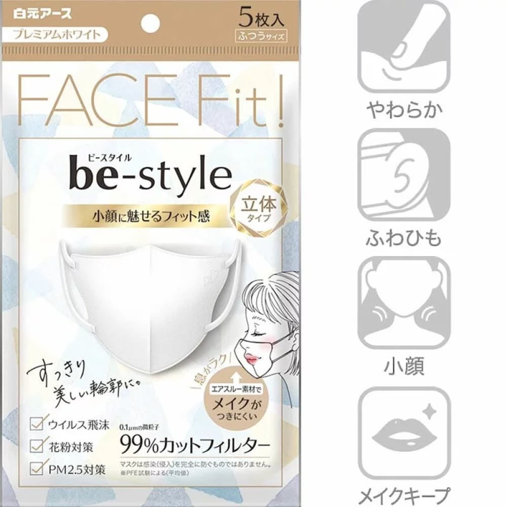 Hakugen Be-style 3D Face Mask 5 pcs, Face Mask, 白元牌
