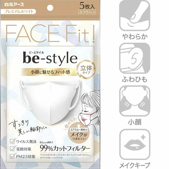 Hakugen Be-style 3D Face Mask 5 pcs, Face Mask, 白元牌